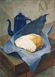 Il pane e la caffettiera blu
