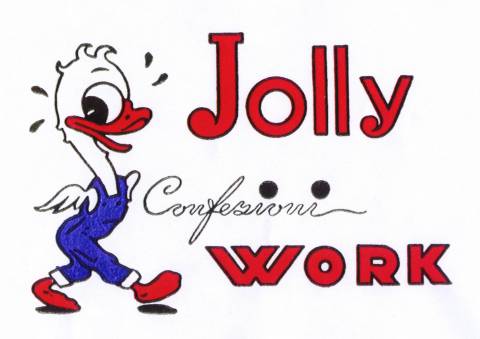 Il paperino con i "Jolly" (jeans) della "Work" - Marchio ideato per la ditta "Confezioni Work” di Massarosa che produceva jeans
